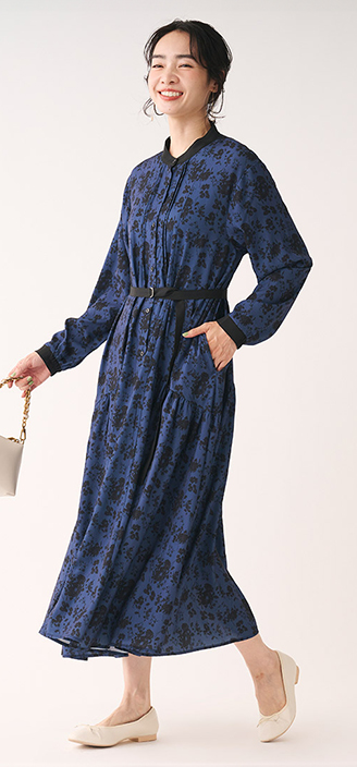 フラワープリントシャツワンピース