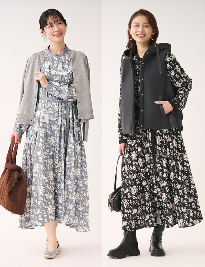 フラワープリントシャツワンピース