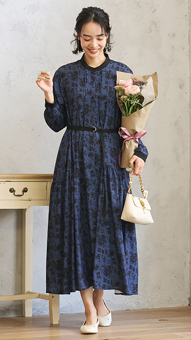 フラワープリントシャツワンピース