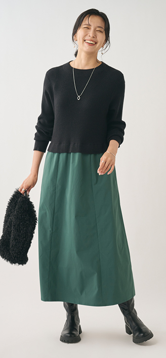 リブニットドッキングワンピース