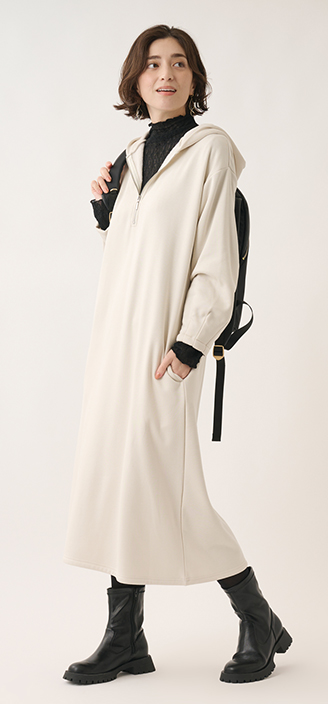 裏シャギーフーディーワンピース