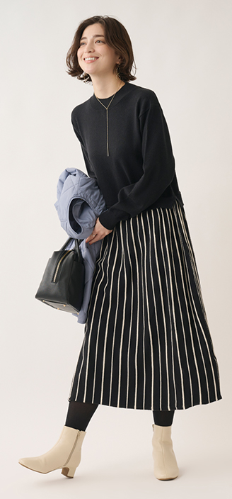配色プリーツニットワンピース