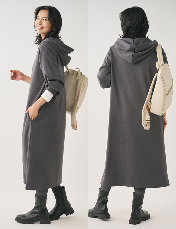 裏シャギーフーディーワンピース