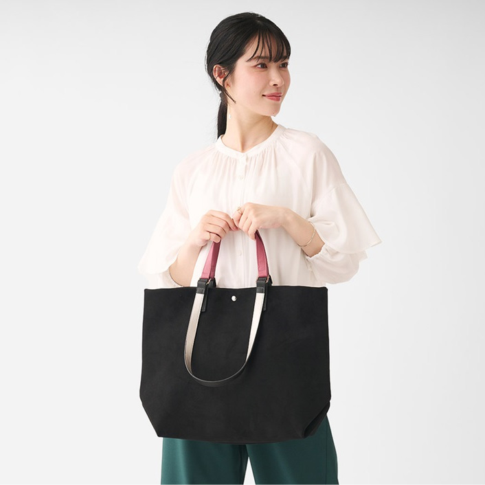 フェイクスエード2WAYバイカラーハンドルトートM