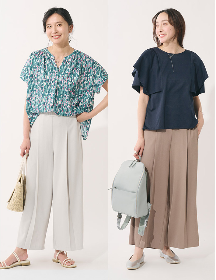 さらてろフロントタックストレッチパンツ