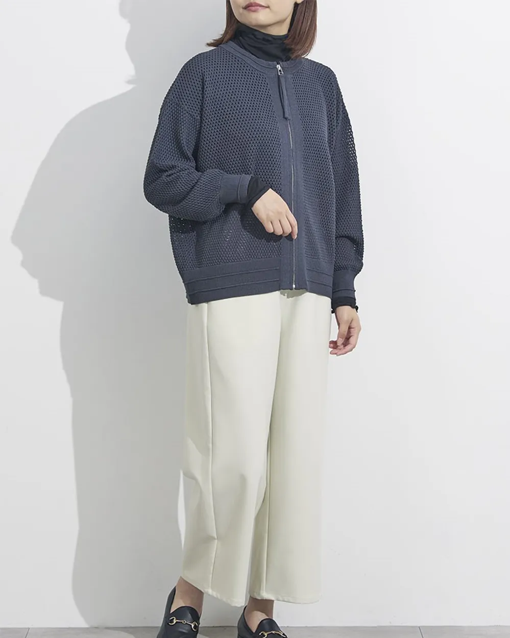 メッシュニットZIPカーディガン
