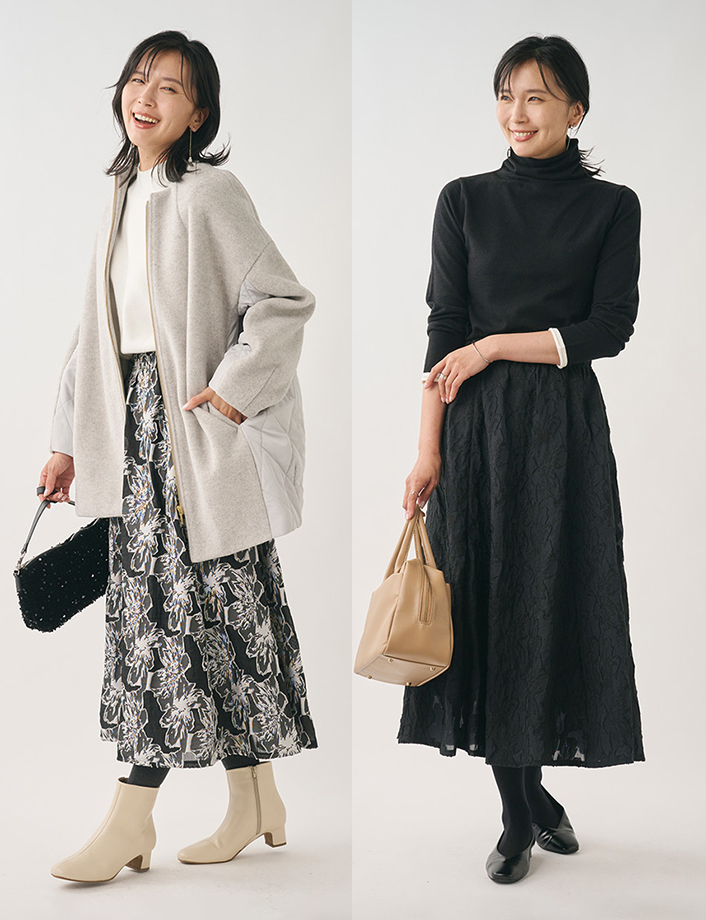 フラワージャガードフレアスカート