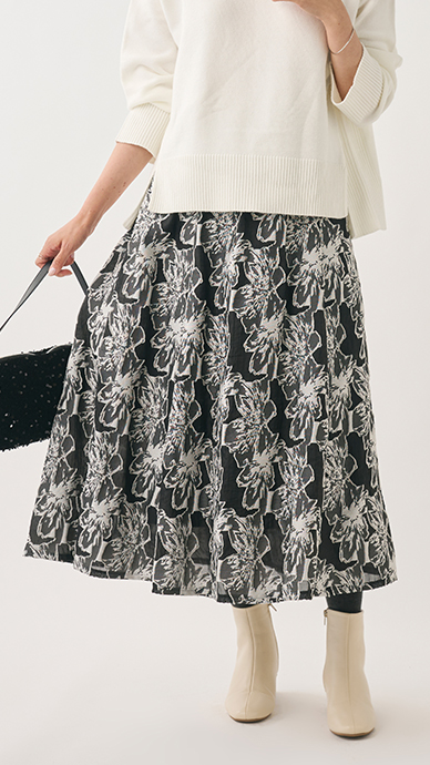 フラワージャガードフレアスカート